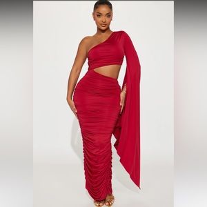 Aria Ruched Red Maxi Dress